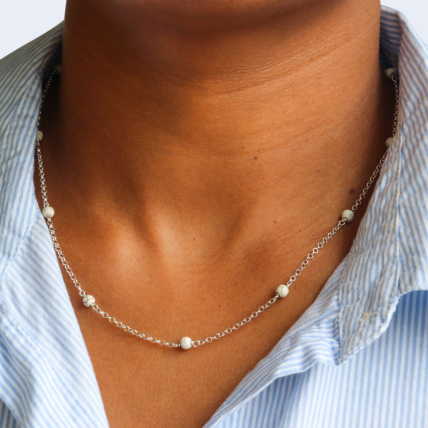 Howlite gemstone necklace in sterling silver.