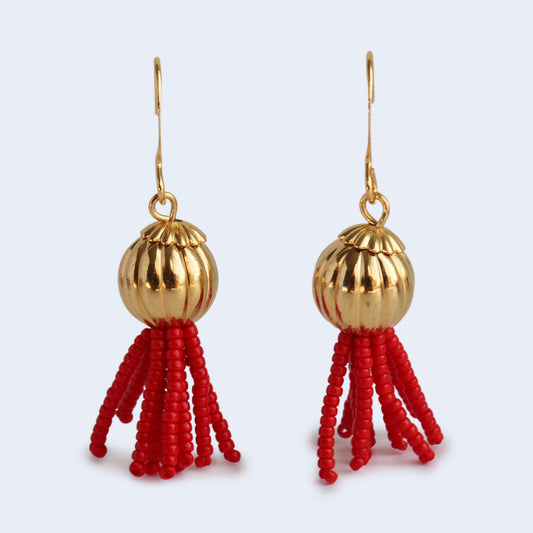 Vigour | Short Tassel Earrings - Red