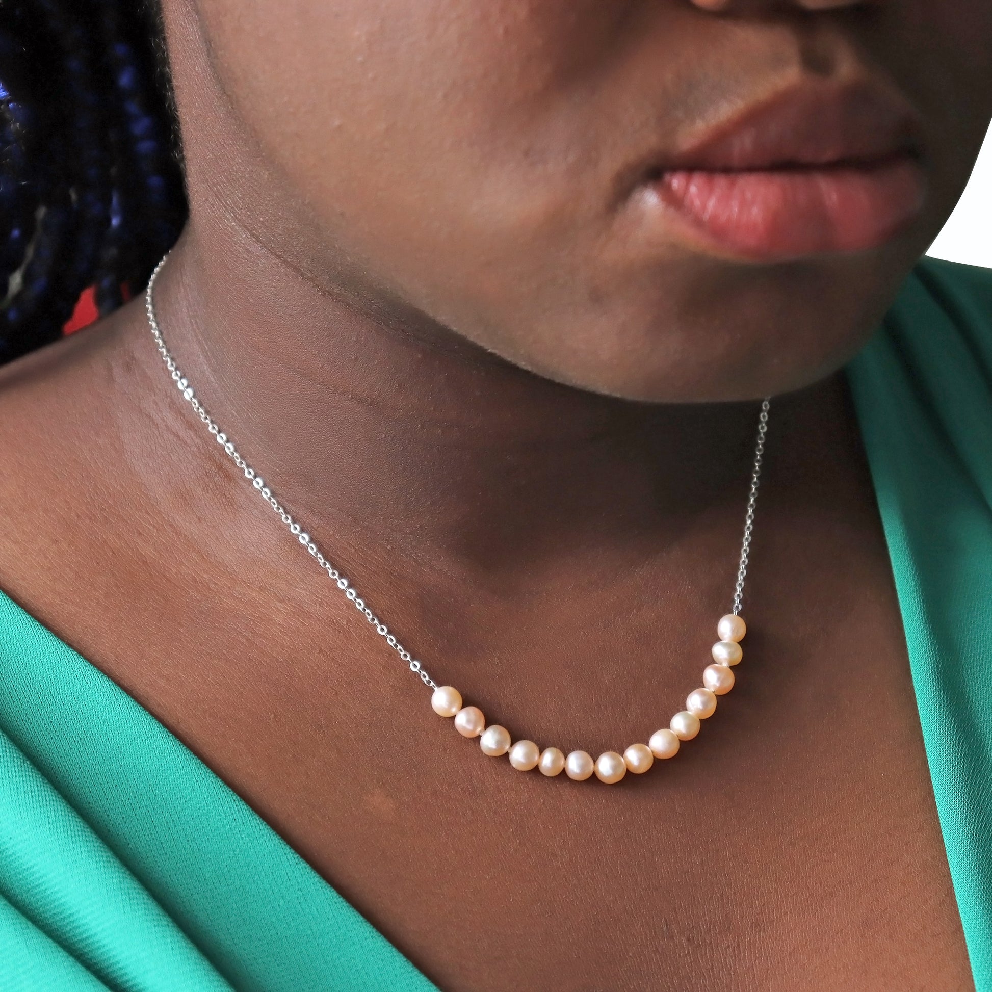 Pearl with silver necklace women